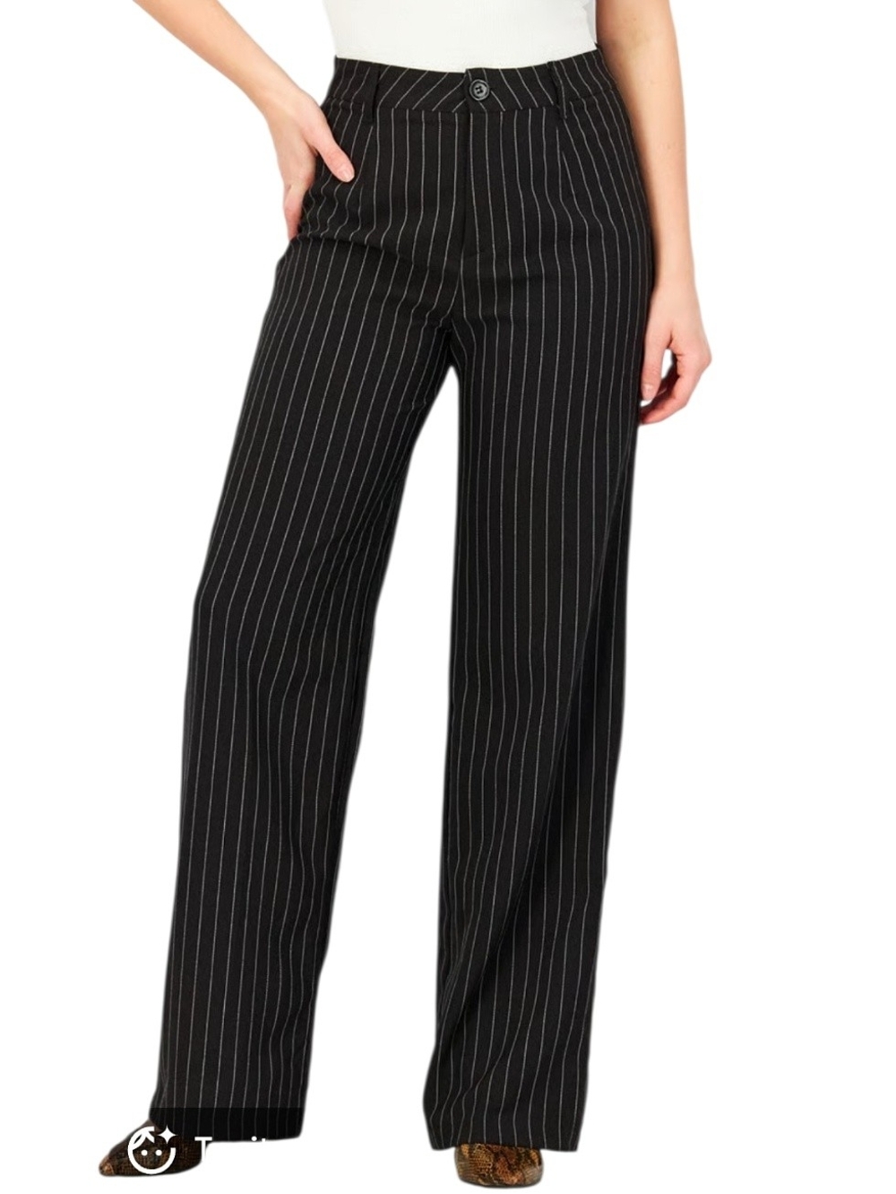 Dazy - Black Pinstripe Wide-Leg Trousers